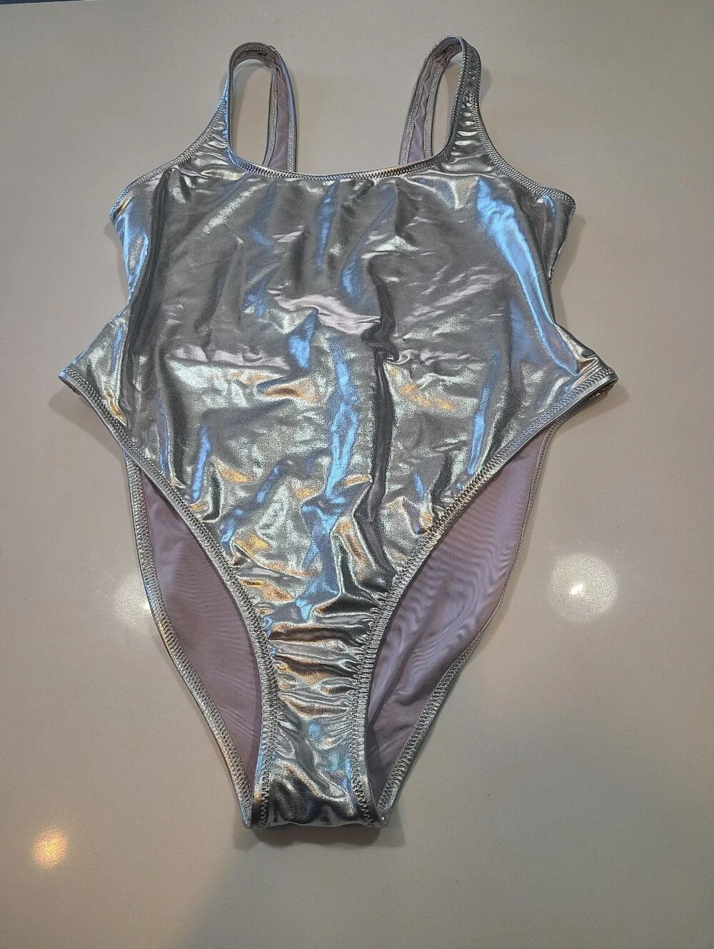 Skims Silver Metallic One-Piece Swimsuit in Size XL